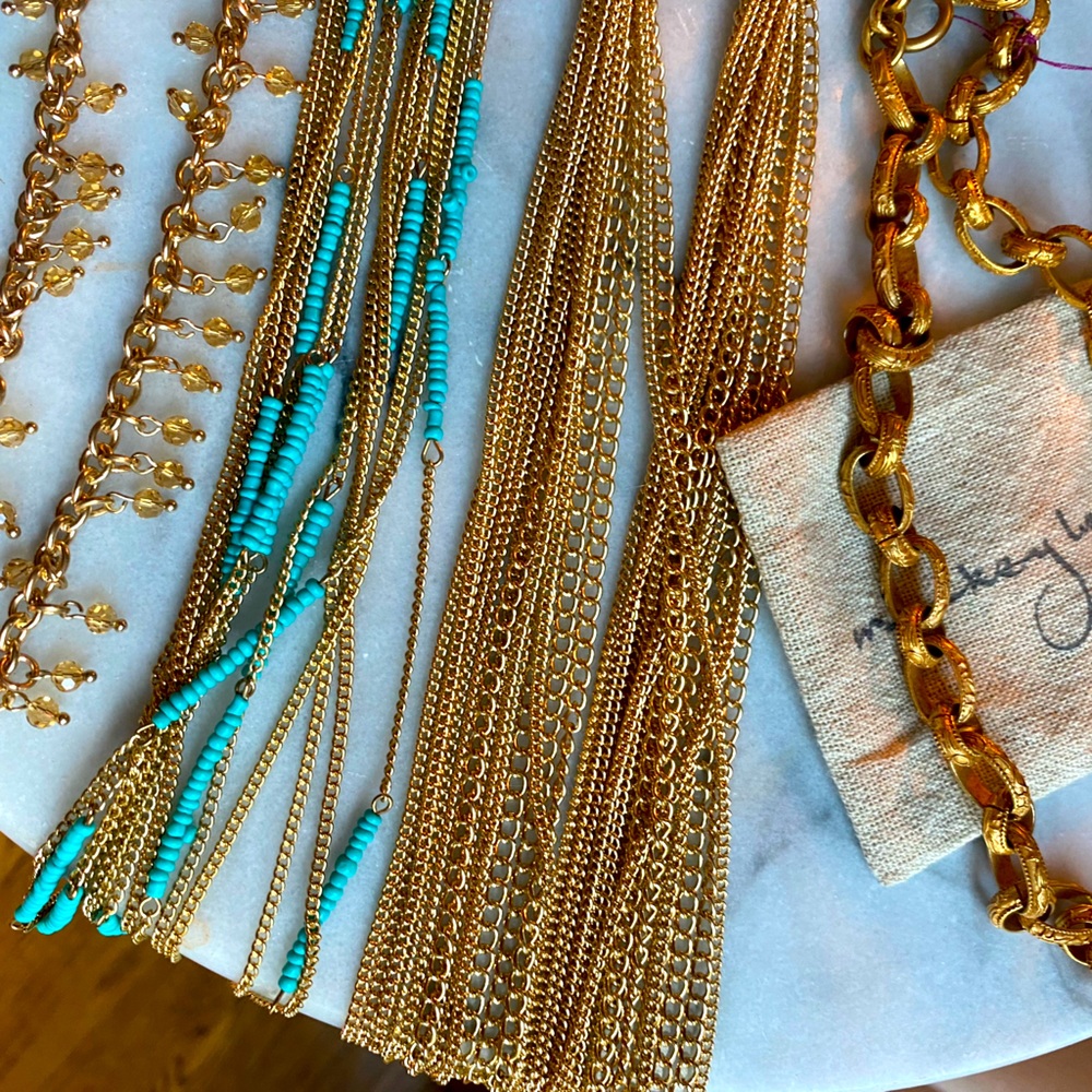 NWT Versona Lot of Gold Long Chain Beaded Crystal Jewelry Necklaces
